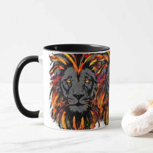 Lion Coffee Mug  Orange Lion Head Illustration