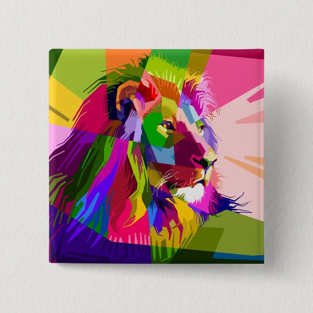 Lion Colorful Prismatic Pop Art Design-62501 Button (Front)