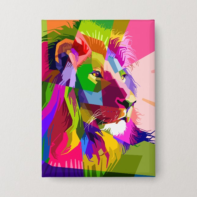 Lion Colorful Prismatic Pop Art Design Button (Front)