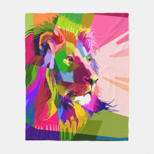 Lion Colorful Prismatic Pop Art Design Fleece Blanket
