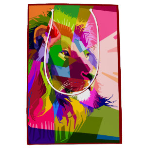 Lion Colorful Prismatic Pop Art Design Medium Gift Bag