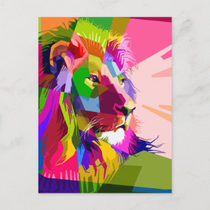 Lion Colorful Prismatic Pop Art Design Postcard