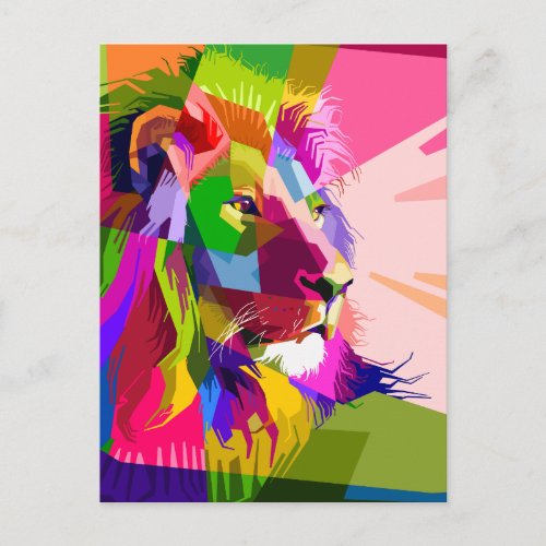 Lion Colorful Prismatic Pop Art Design Postcard