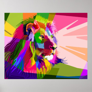 Lion Colorful Prismatic Pop Art Design Poster