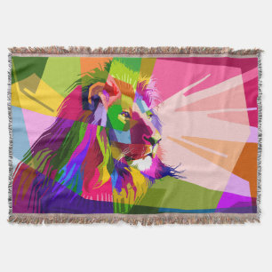 Lion Colorful Prismatic Pop Art Design Throw Blanket