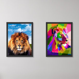 Lion Colorful Prismatic Pop Art Design Wall Art Sets