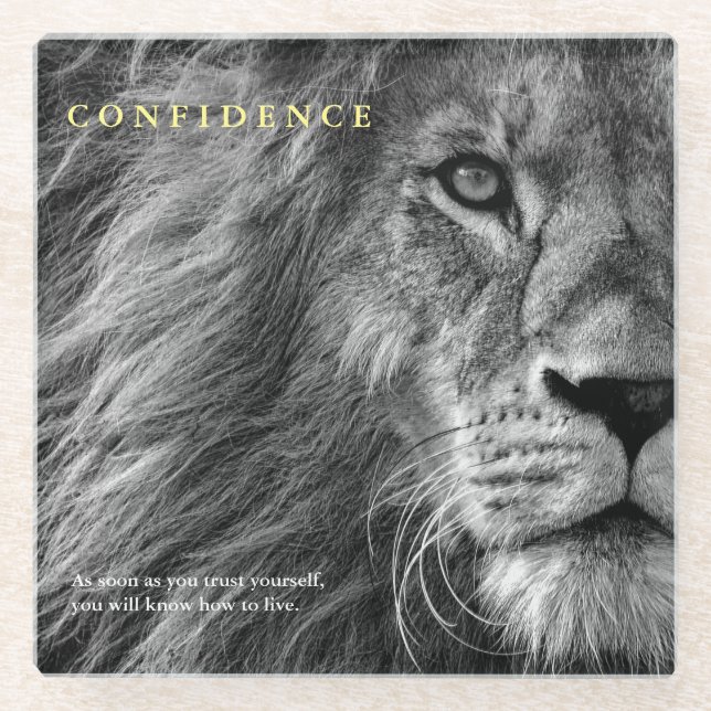 Lion Confidence Quote Inspirational Glass Coaster (Front)