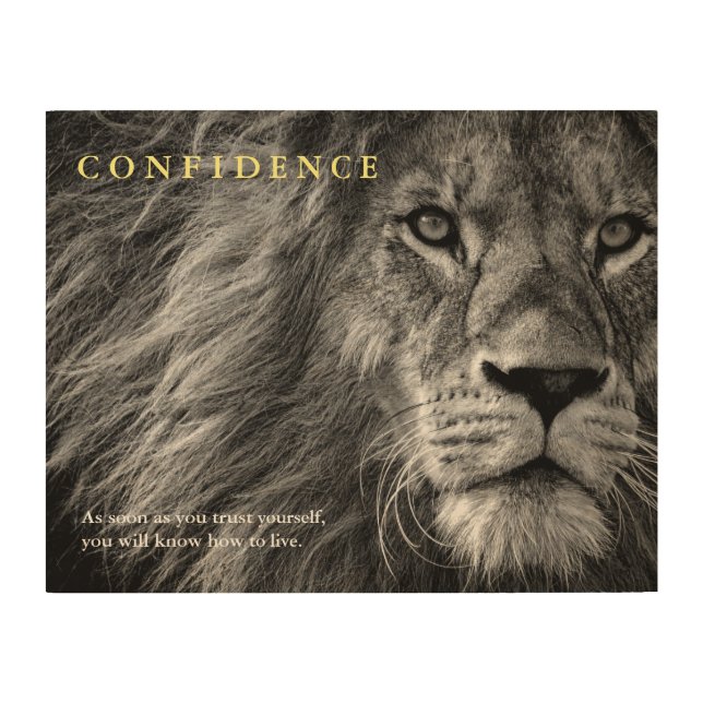 Lion Confidence Quote Inspirational Wood Wall Art (Front)
