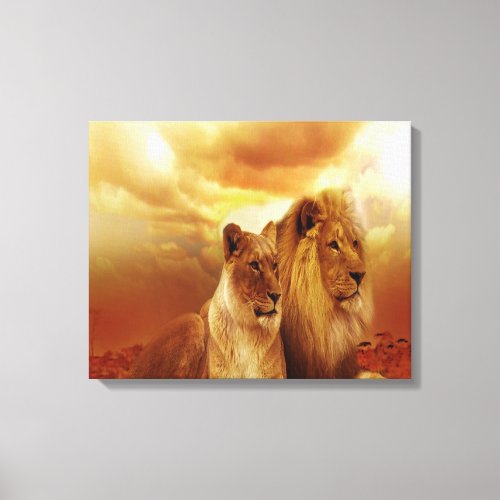 Lion Couple At Sunset Canvas Print