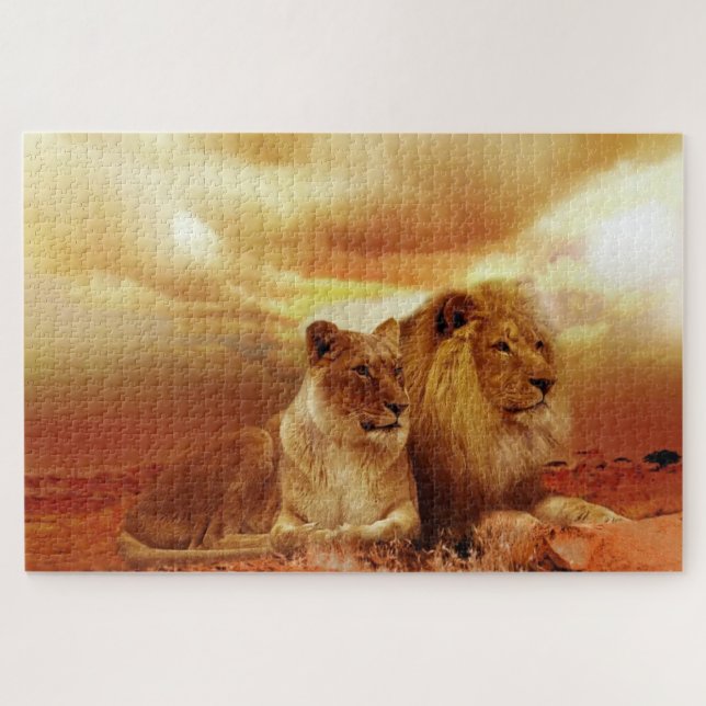 Lion couple in the safari jigsaw puzzle (Horizontal)