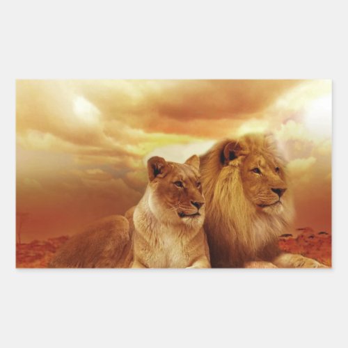 Lion couple in the safari rectangular sticker