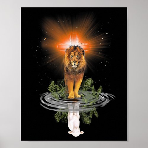 Lion Cross Jesus Reflection Water Mirror Sheep T_S Poster