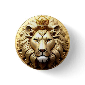 🦁 Lion Crown Emblem Button Gold Leo Gift ✨
