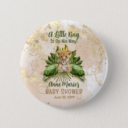 Lion Cub A Little King Is On His Way Baby Shower Button