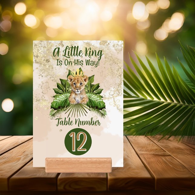 Lion Cub A Little King Is On His Way Baby Shower Holder (Lion Cub "A Little King Is On His Way!" Boy Baby Shower Table Number with Wood Block Holder)