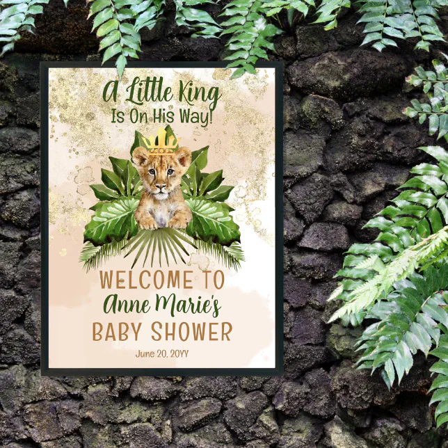 Lion Cub A Little King Is On His Way Baby Shower Poster | Zazzle