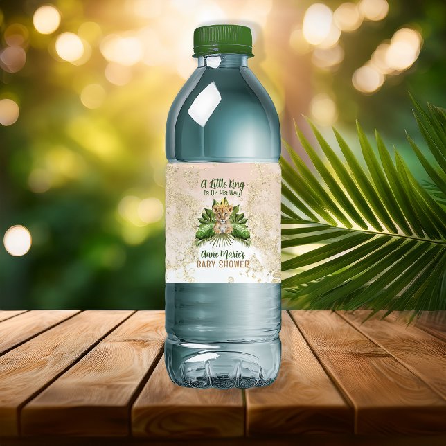 Lion Cub A Little King Is On His Way Baby Shower Water Bottle Label (Lion Cub "A Little King Is On His Way!" Boy Baby Shower Water Bottle Label)