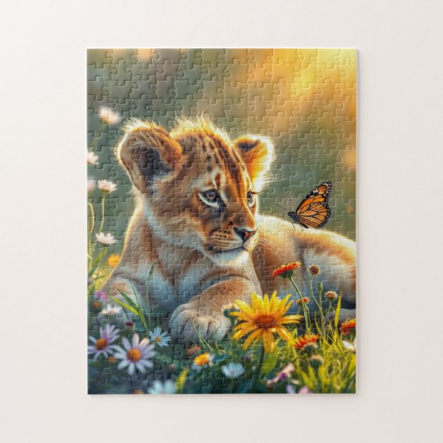 Lion Cub at sunrise with a butterfly Jigsaw Puzzle (Vertical)
