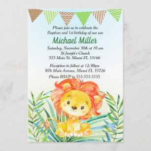 Lion Cub Baptism & 1st Birthday Invitation
