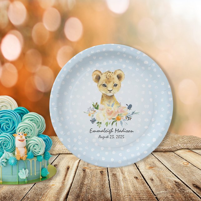 Lion Cub Blue Baby Shower Party Paper Plates (Creator Uploaded)