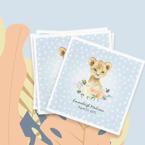 Lion Cub Blue Dotted Baby Party Napkins