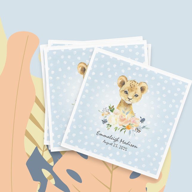 Lion Cub Blue Dotted Baby Party Napkins (Creator Uploaded)