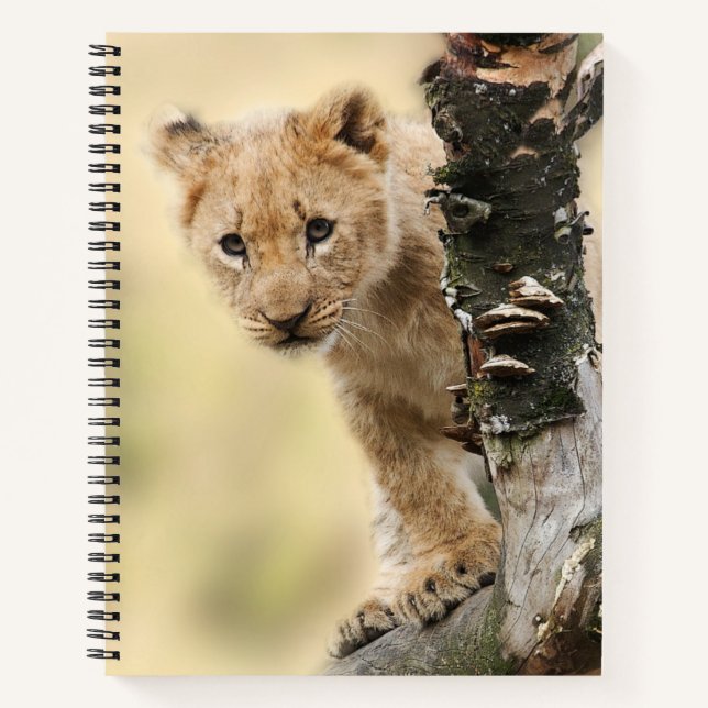 Lion Cub Climbing Tree Cute Photo Notebook (Front)