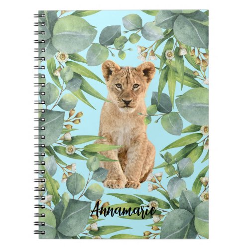 Lion Cub Cute Teal Jungle Green Forest Notebook