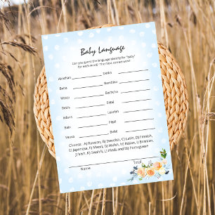 Lion Cub Floral Blue Baby Language Shower Game Program