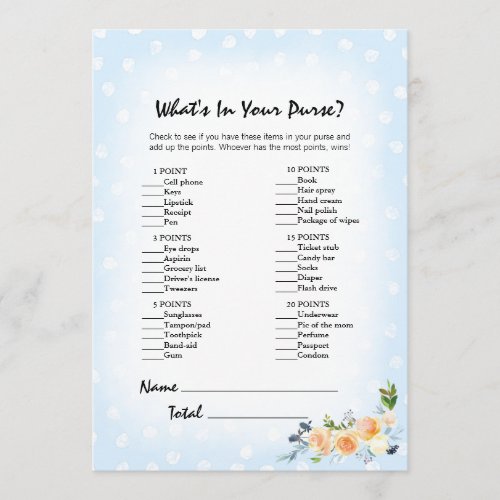 Lion Cub Floral Blue Whats In Your Purse Game Program