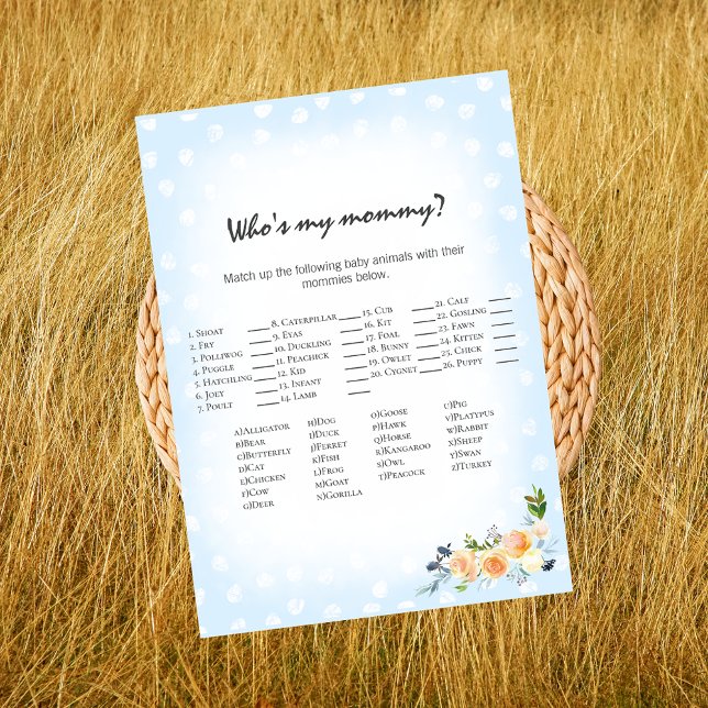 Lion Cub Floral Blue Who's My Mommy Shower Game Program (Creator Uploaded)