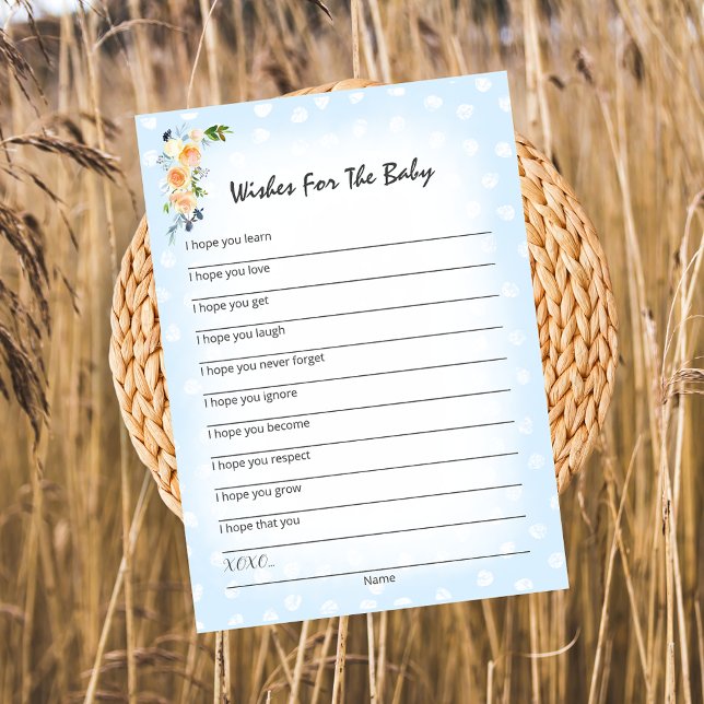 Lion Cub Floral Blue Wishes For Baby Shower Game Program (Creator Uploaded)