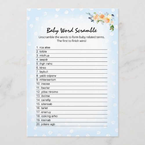 Lion Cub Floral Blue Word Scramble Shower Game Program