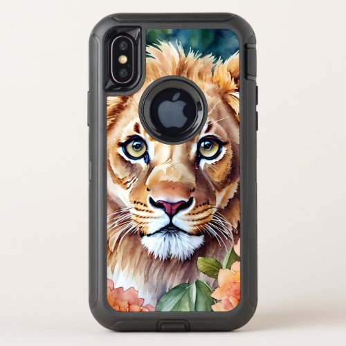Lion Cub Floral Watercolor OtterBox Defender iPhone X Case