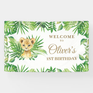 Lion Cub Greenery Jungle Safari Backdrop Banner