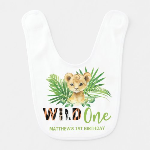 Lion Cub Greenery Wild ONE 1st Birthday Outfit  Baby Bib