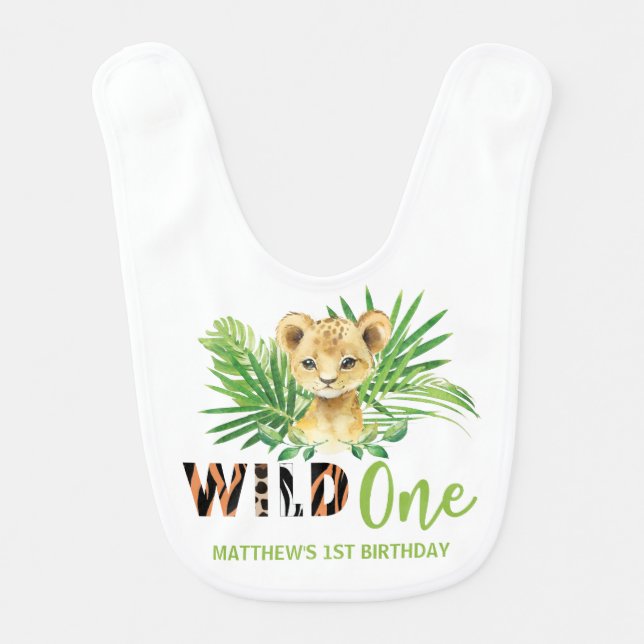 Lion Cub Greenery Wild ONE 1st Birthday Outfit  Baby Bib (Front)