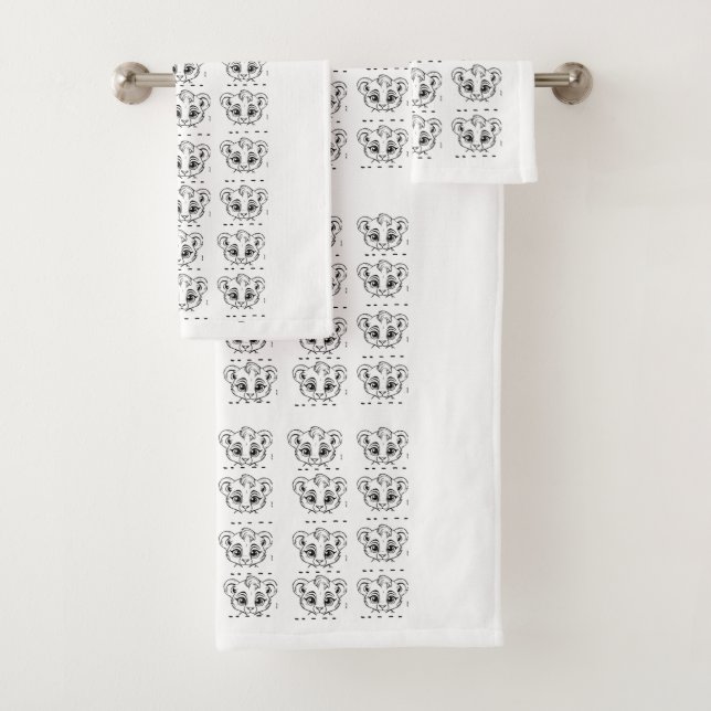 Lion Cub Head Outline Bath Towel Set" (Insitu)