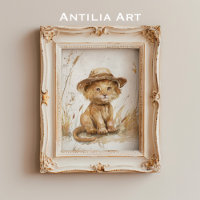 Lion Cub in Hat Whimsical Rustic Art