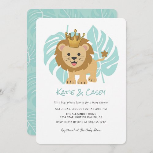 Lion Cub Jungle Leaves Boy Baby Shower Invitation