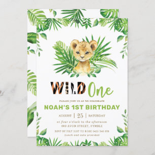 Lion Cub Jungle Safari Greenery Boy 1st Birthday Invitation