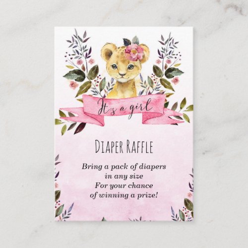lion cub pink girl Diaper Raffle enclosure card