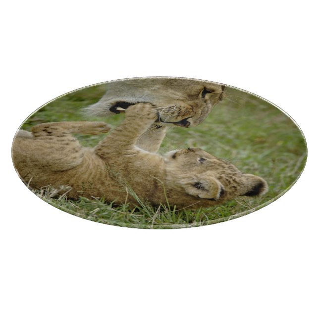 Lion Cub Playing Cutting Board (Corner)