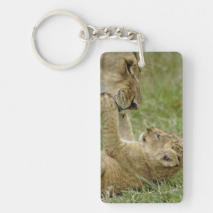 Lion Cub Playing Keychain