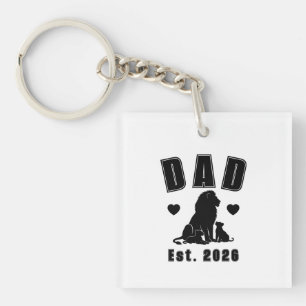 Lion Cub Silhouette New Dad Est Year Keychain