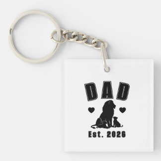 Lion Cub Silhouette New Dad Est Year Keychain
