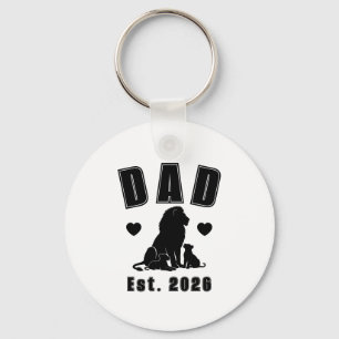 Lion Cub Silhouette New Dad Est Year Keychain