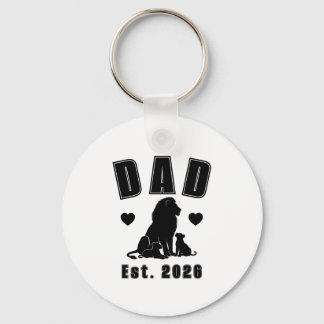 Lion Cub Silhouette New Dad Est Year Keychain