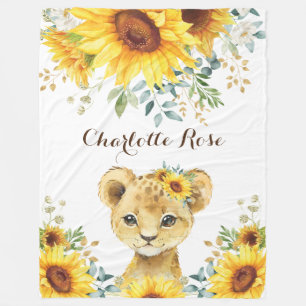 Lion Cub Summer Sunflower Baby Girl Nursery Fleece Blanket