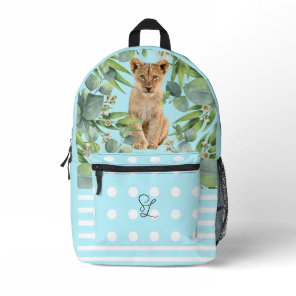 Lion Cub Teal Green Forest Modern Dot Stripes Printed Backpack